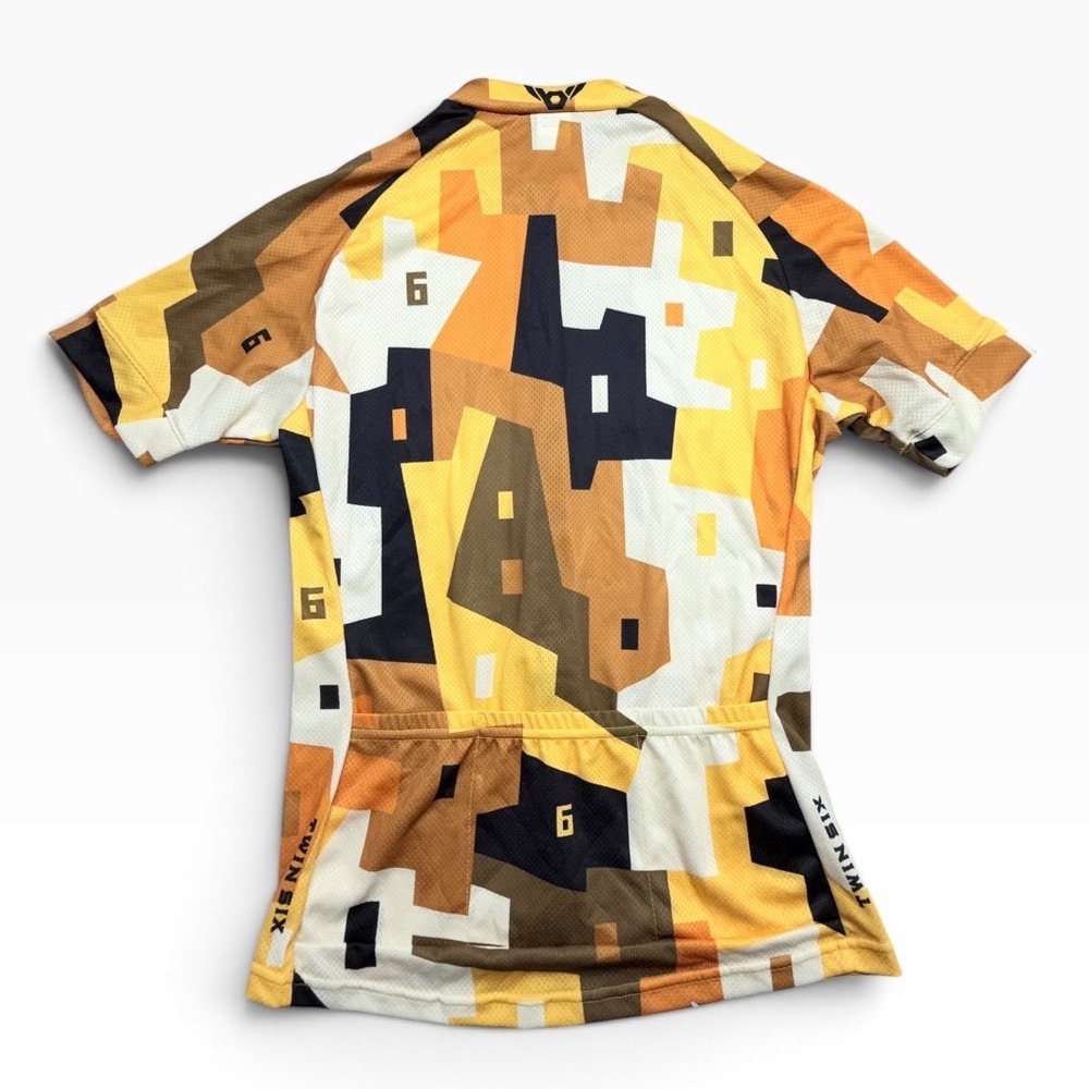 Twin Six Mens The Riviera Genesis Cycling Jersey Yellow Geometric Camo Med USA